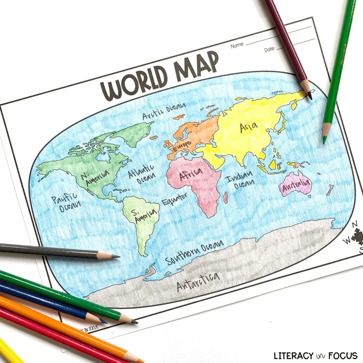 Printable World Map Worksheet and Quiz Literacy In Focus