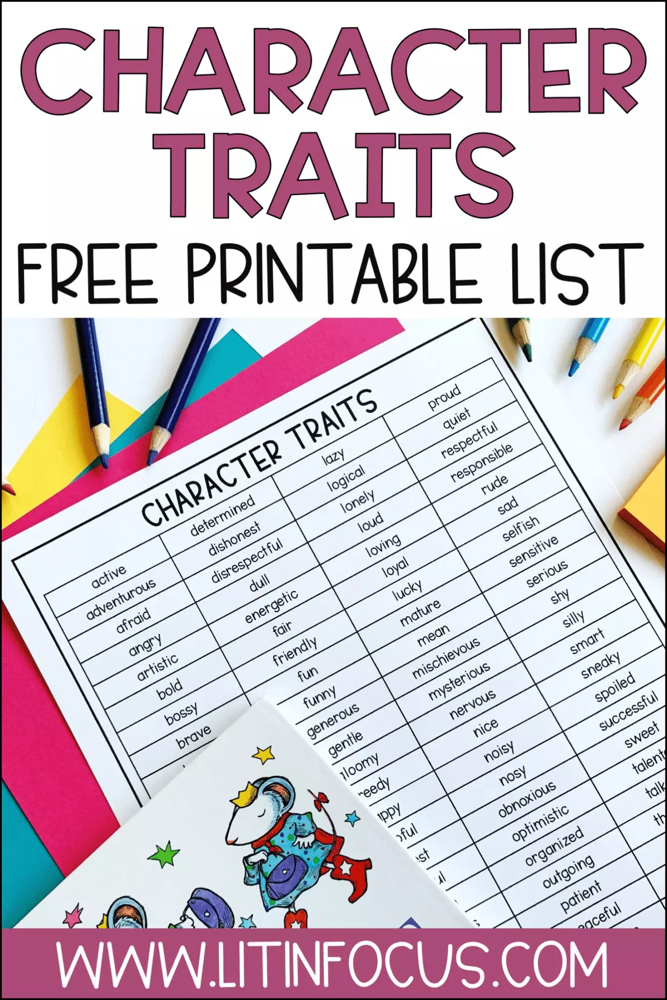100 Character Traits List Free Printable PDF - Literacy In Focus