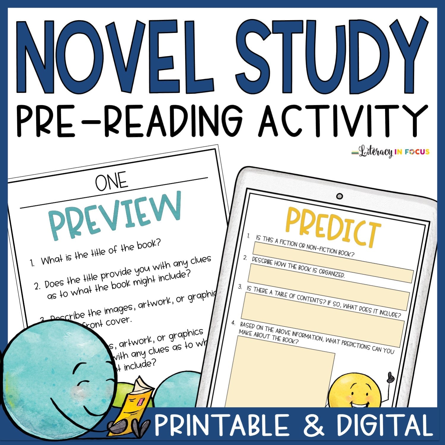Printable and Digital Novel PreReading Activity