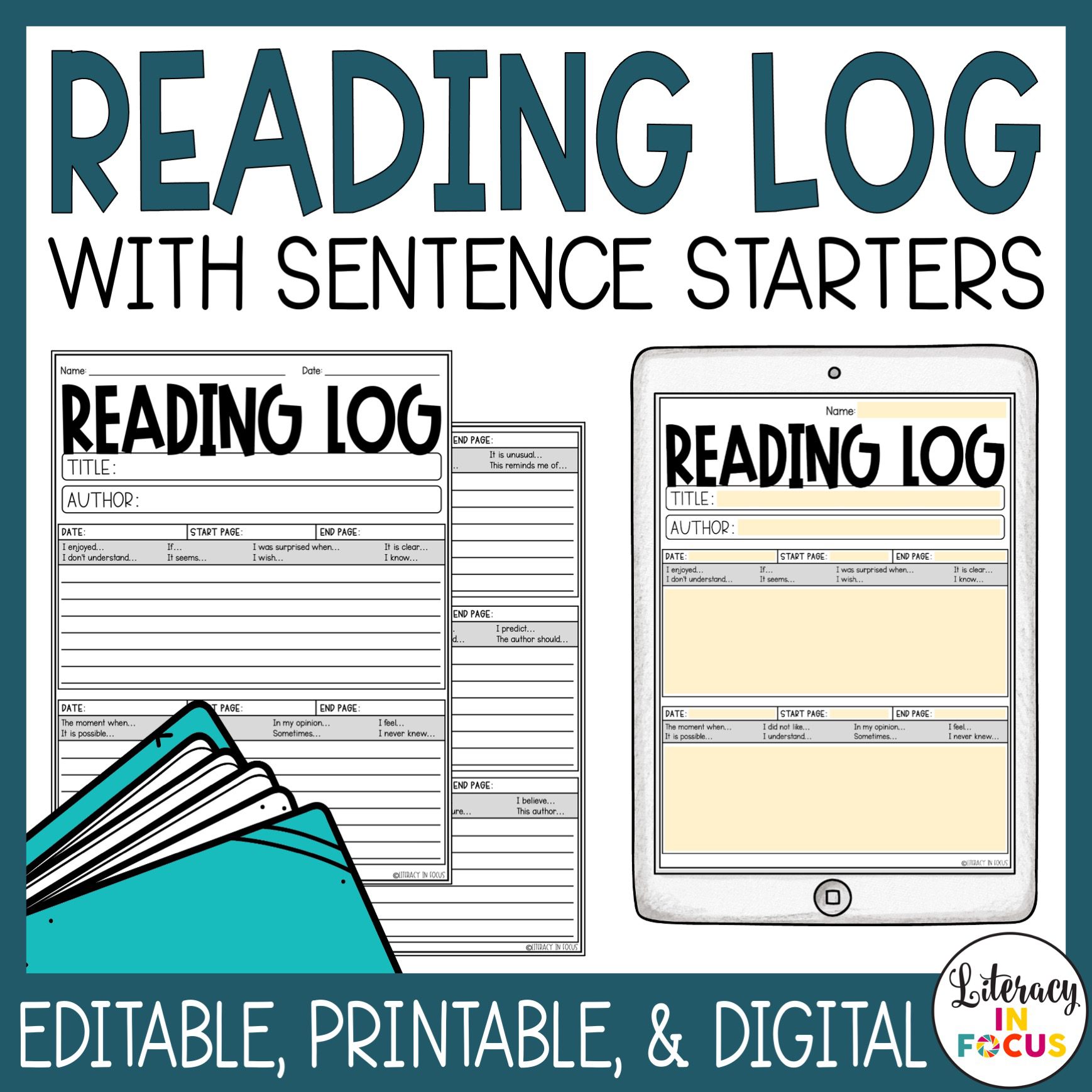 Editable Reading Log for Students