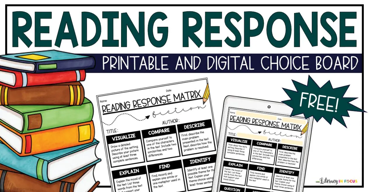 printable and digital reading response choice board