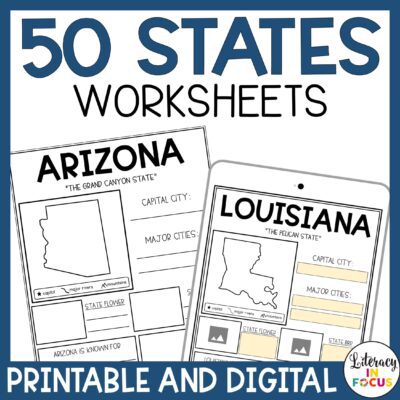 50 States Printable and Digital Worksheets
