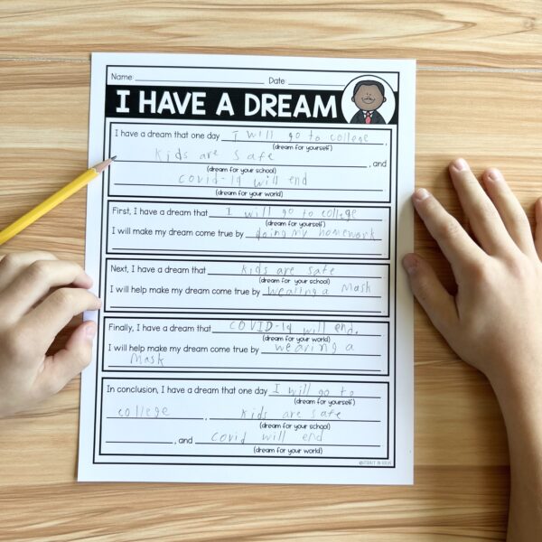 I Have A Dream Writing Activity for Martin Luther King Day Literacy