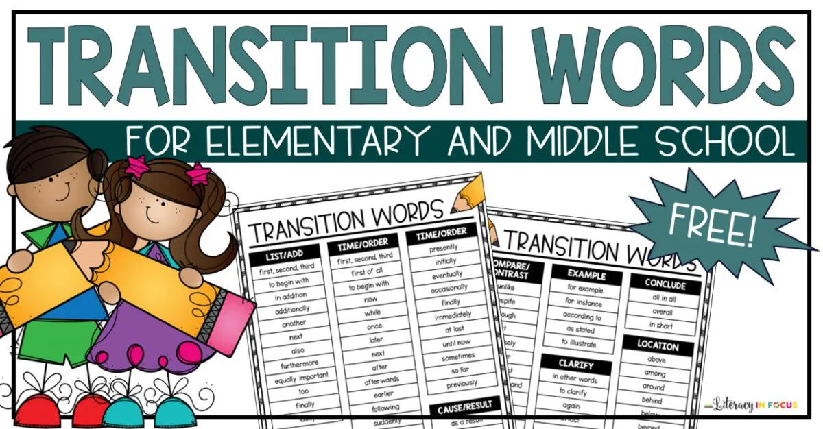 transition words free printable list