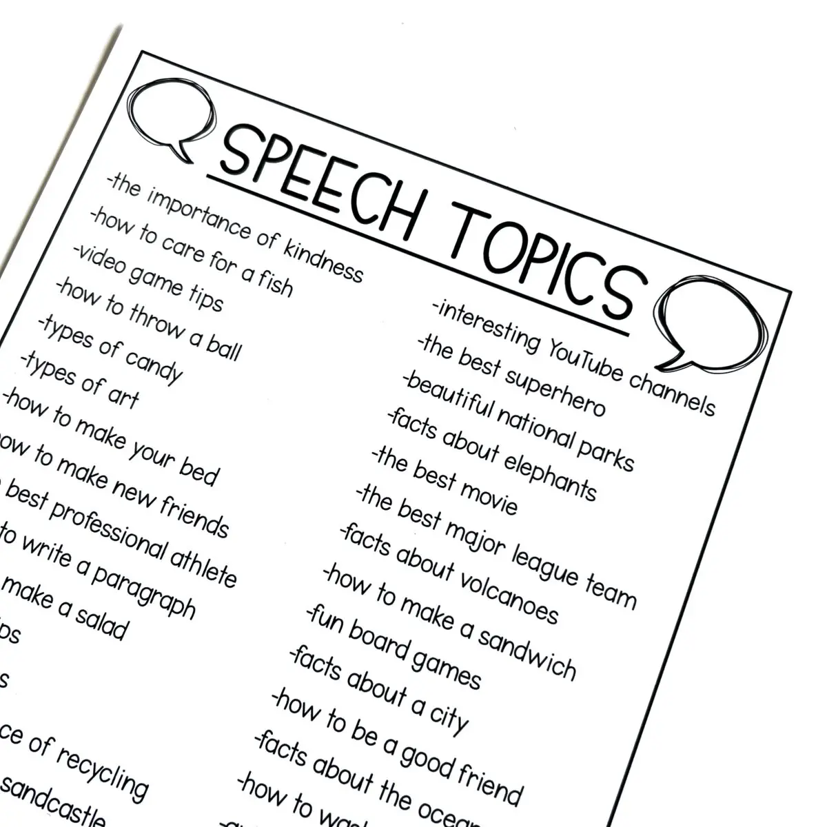 speech topics for kids