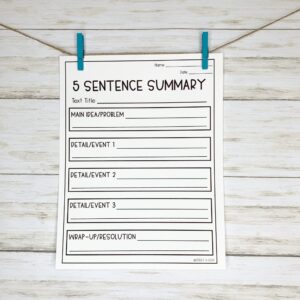 5 Sentence Summary Worksheet