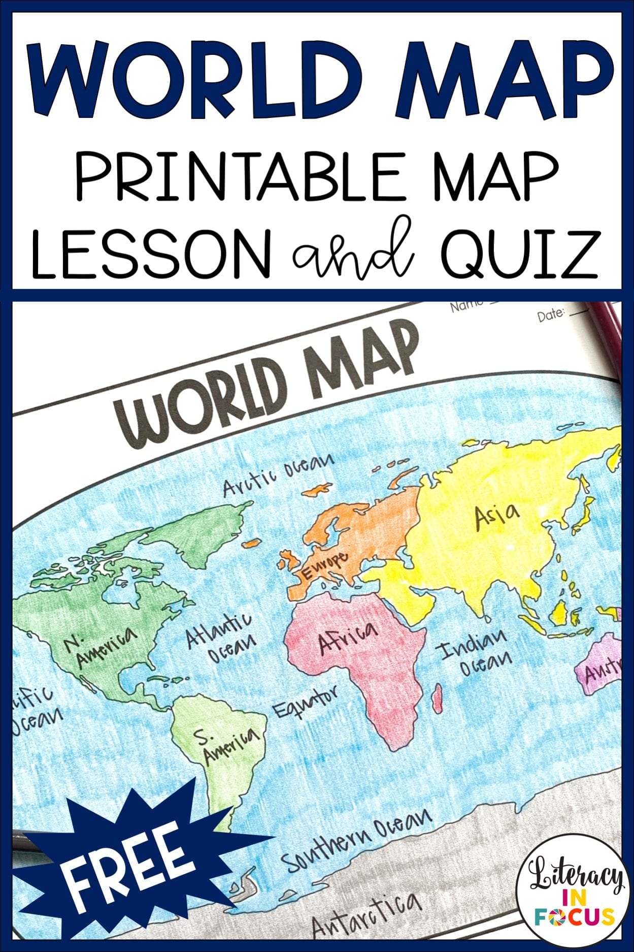 Printable World Map Worksheet and Quiz