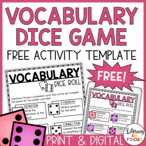 Free Vocabulary Dice Game Activity