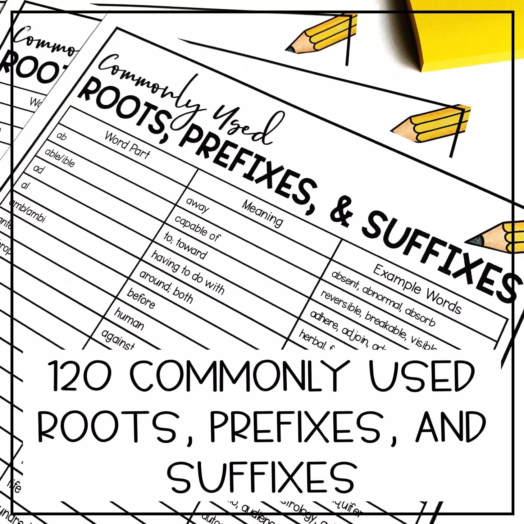 120 Root Words, Prefixes, and Suffixes PDF List