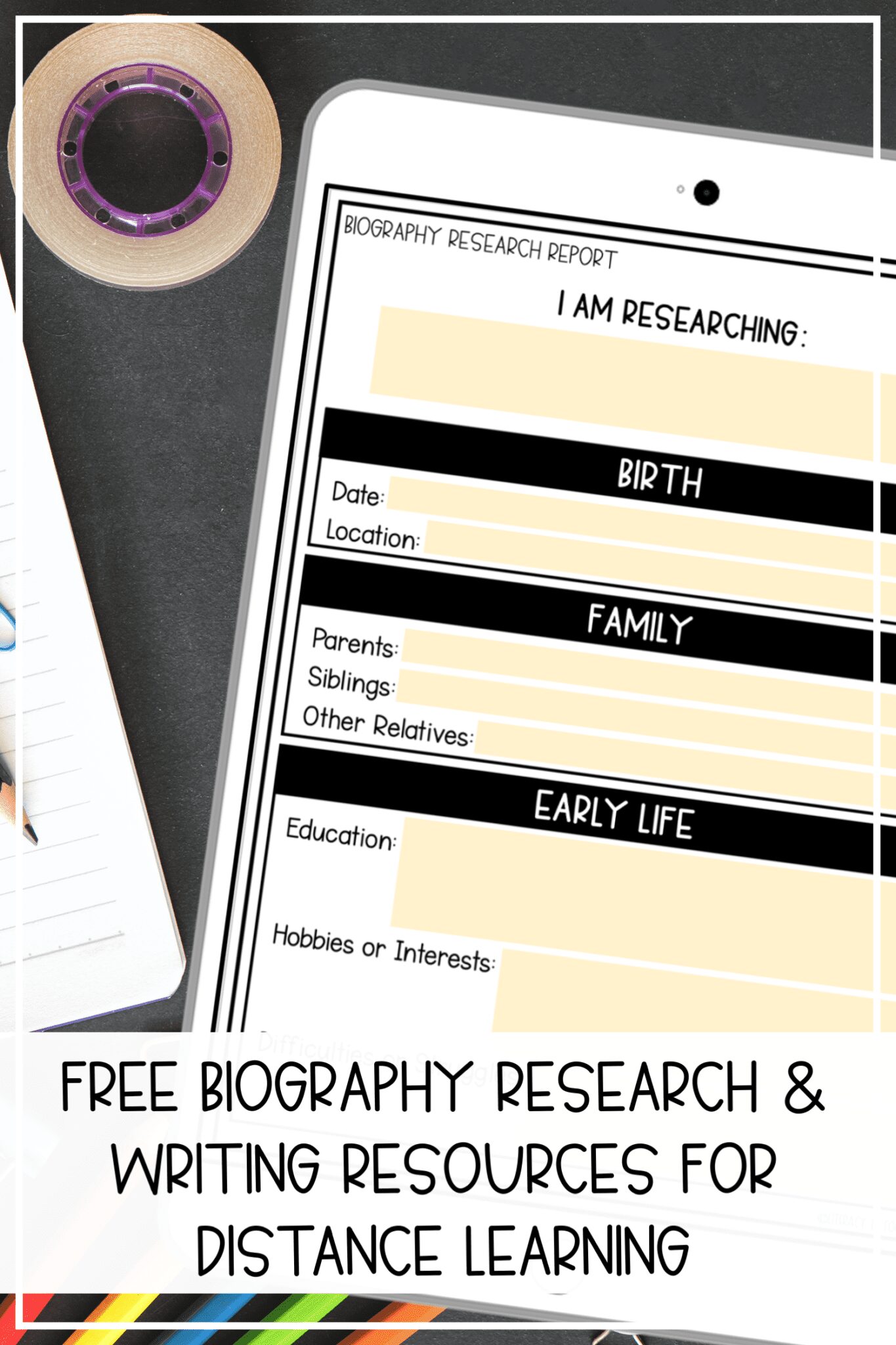 Free Biography Report Template and Resources for Distance Learning
