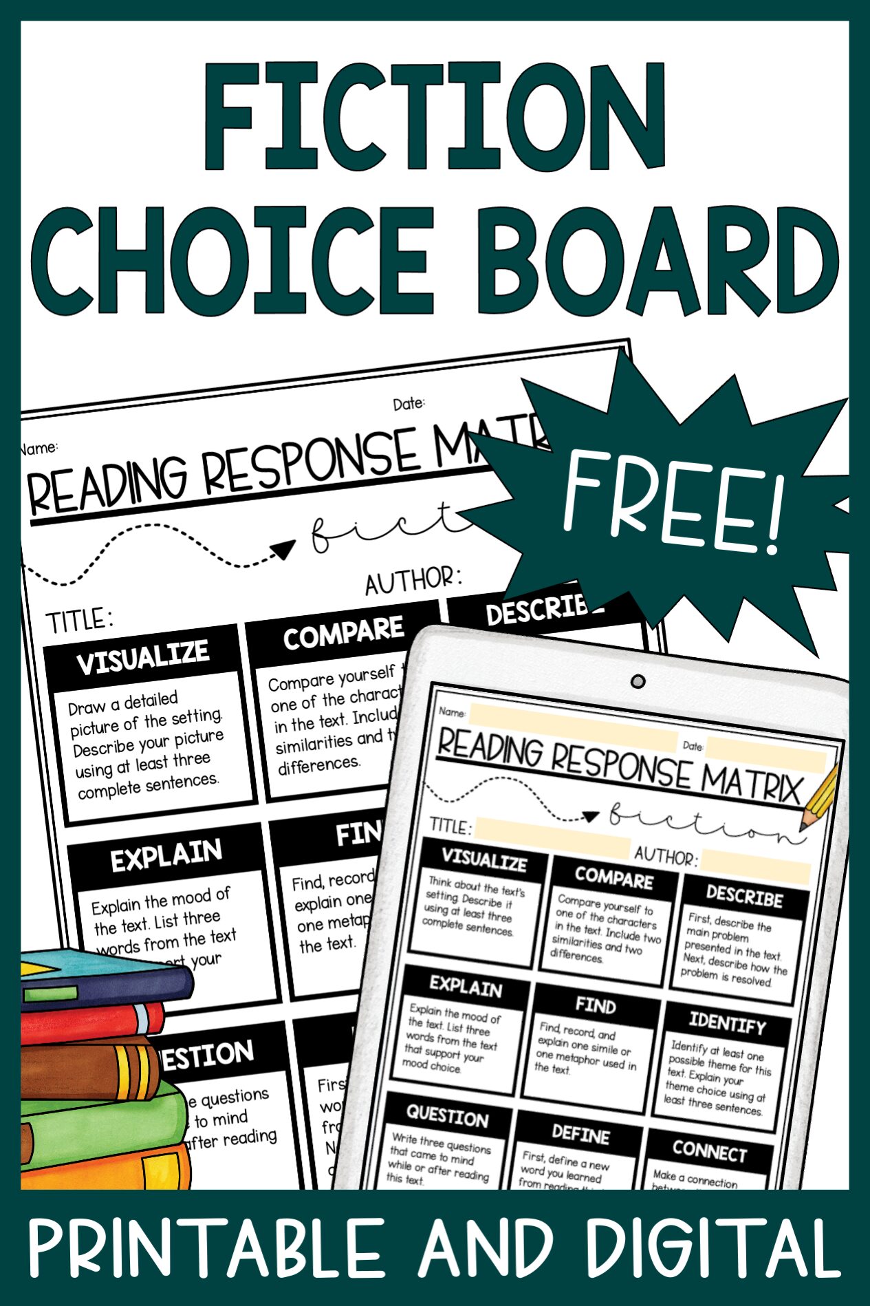 Free Reading Response Fiction Choice Board