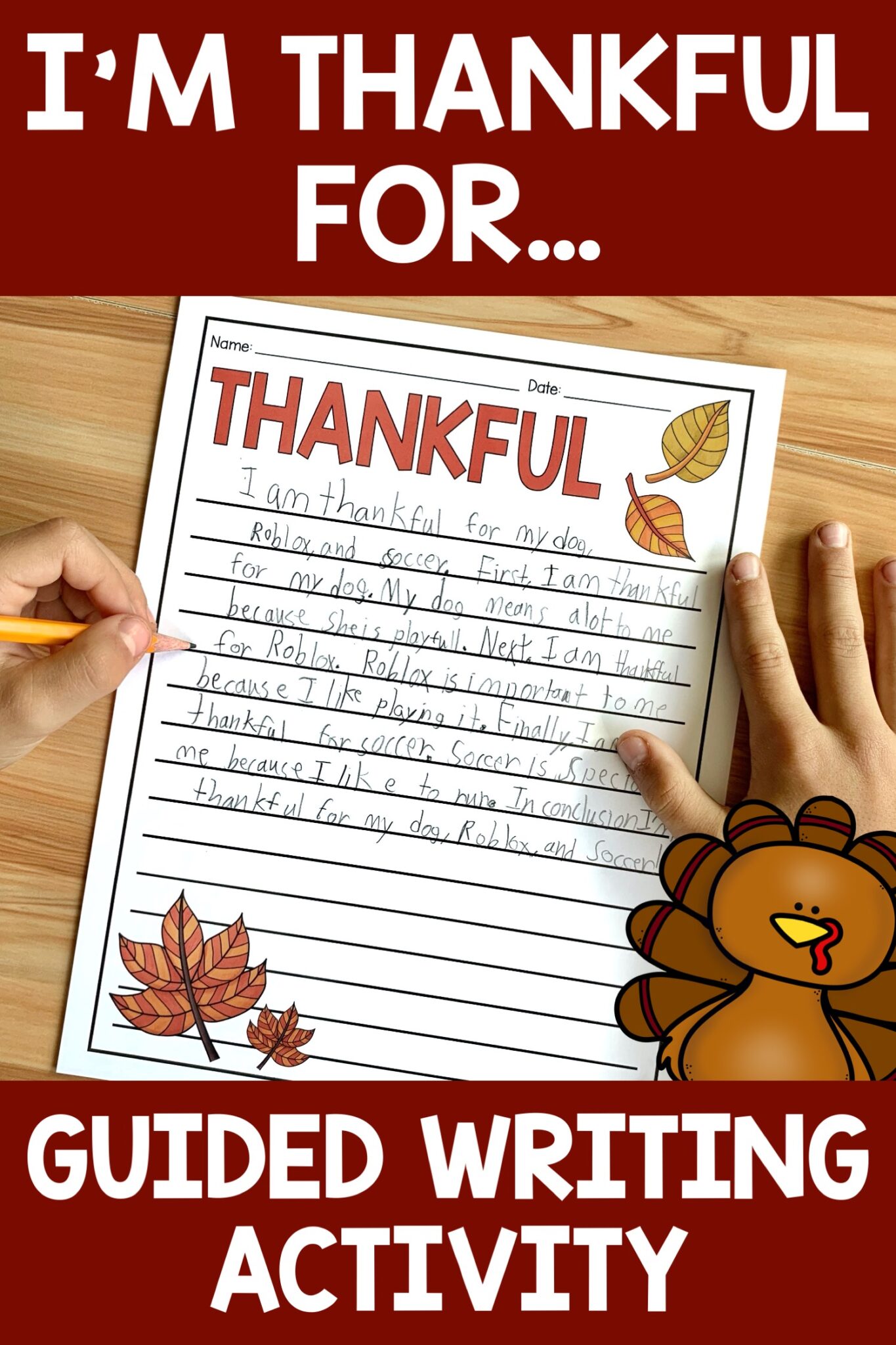 I Am Thankful For Writing Activity
