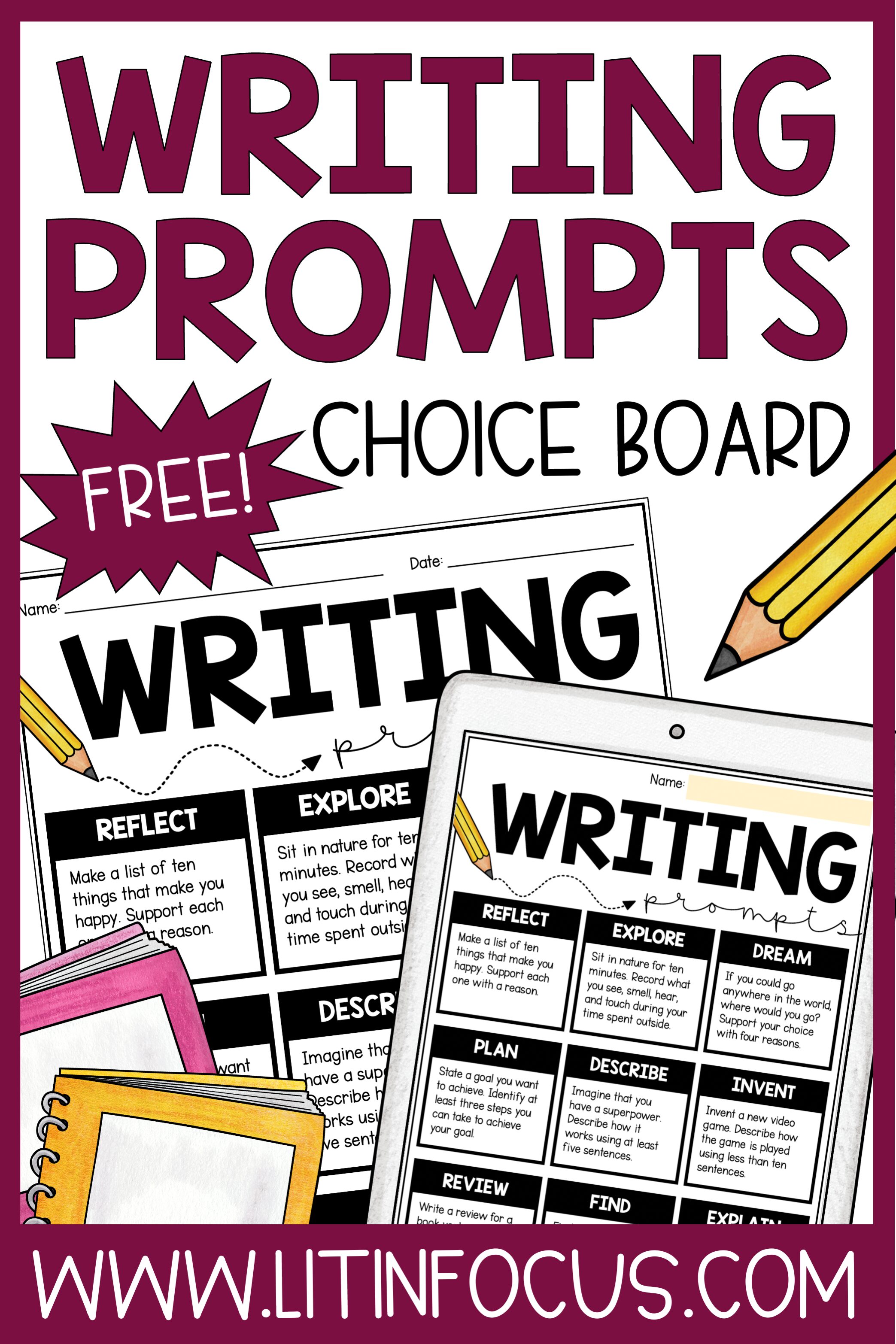 Free Writing Prompts Choice Board For Kids