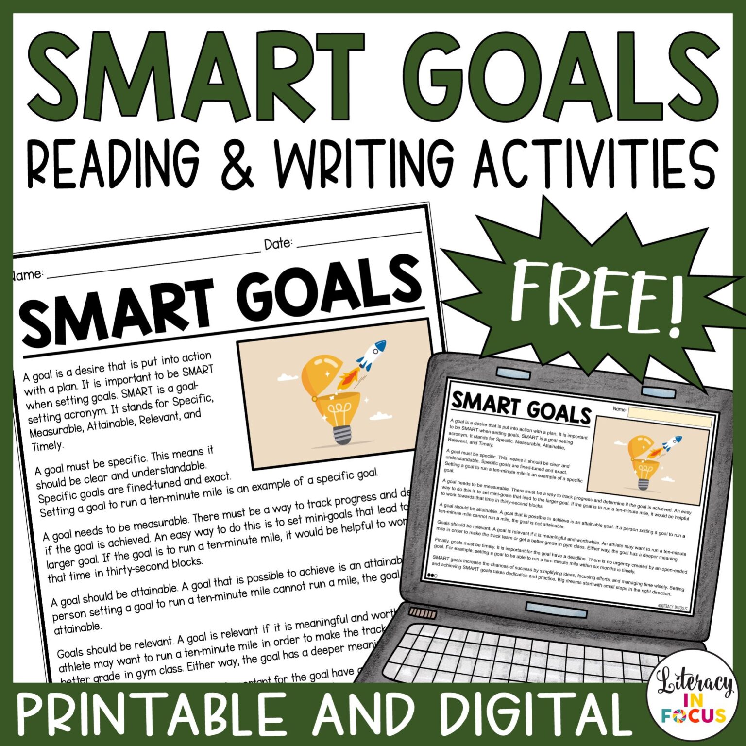 Free SMART Goals Planning Template for Elementary and Middle School