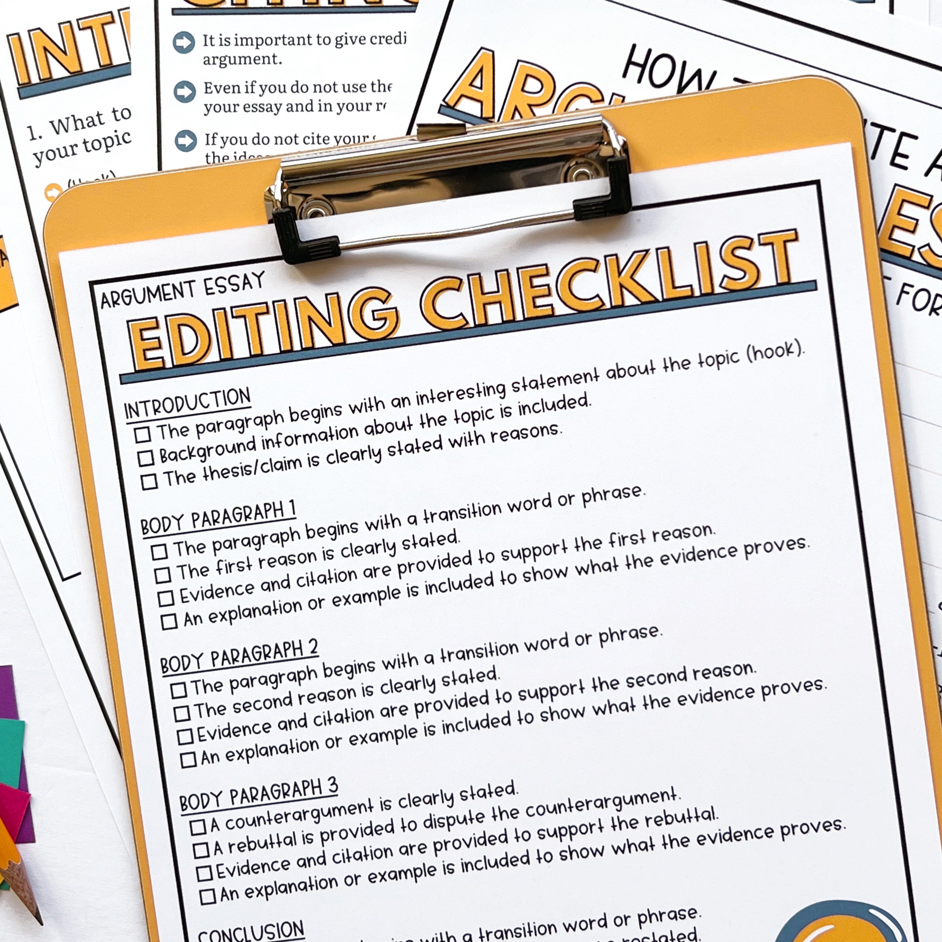 Argumentative Writing Editing Checklist