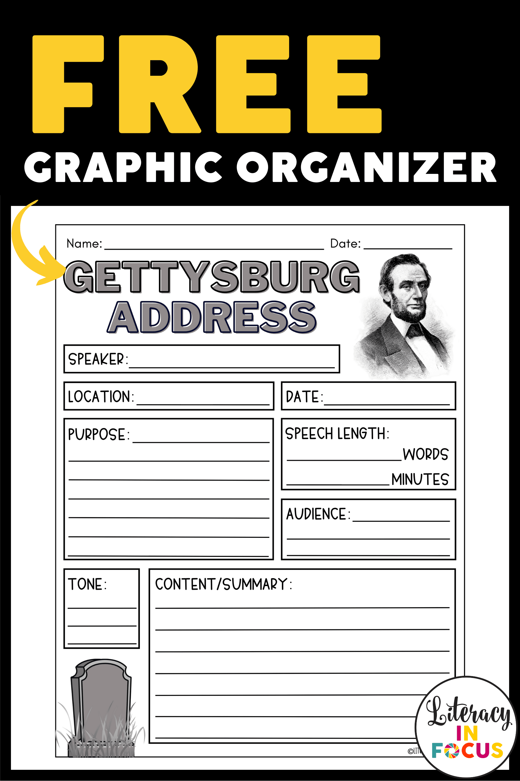 Free Gettysburg Address Graphic Organizer | Printable PDF Worksheet & Answer Key