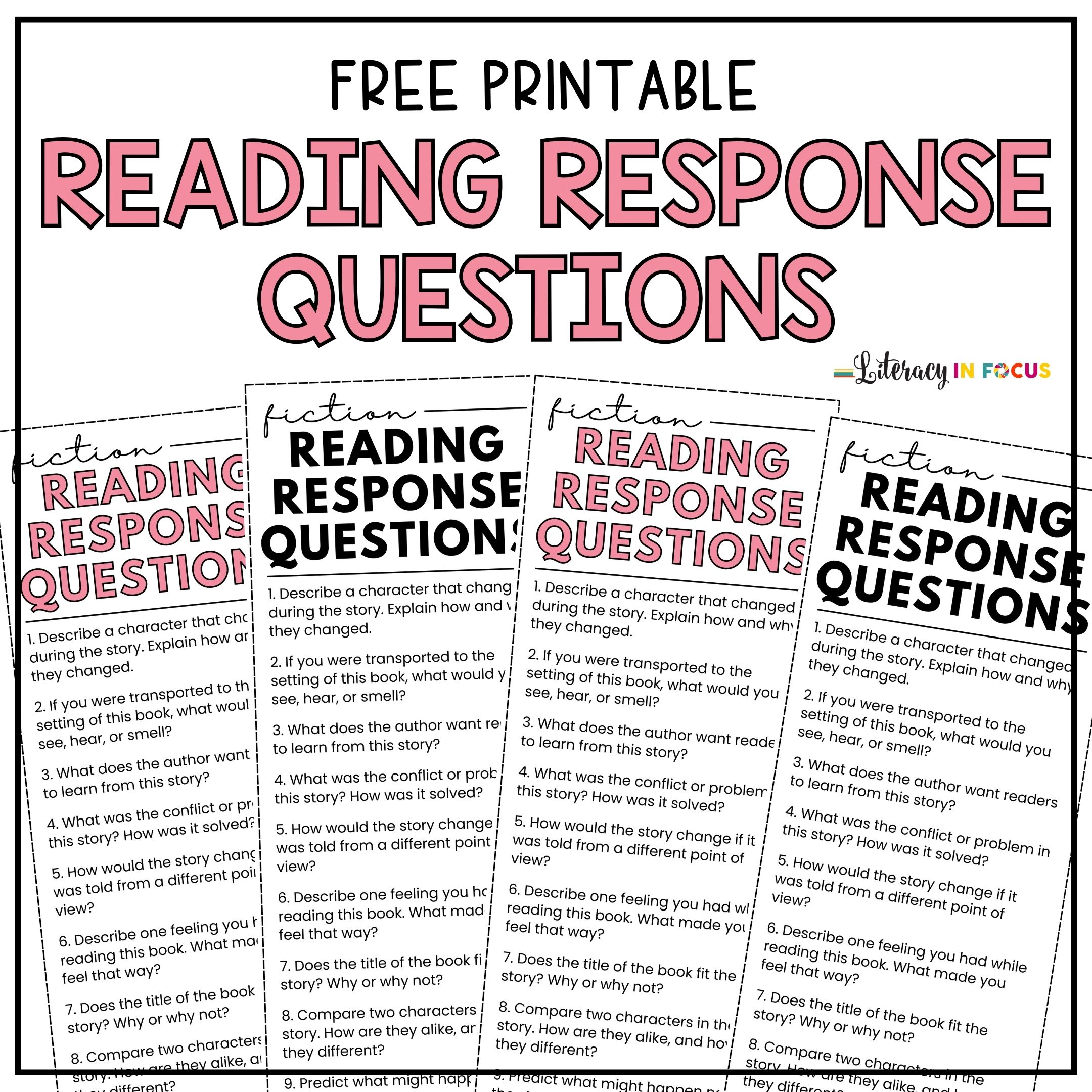 Free Printable Reading response questions